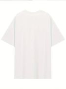 Baskılı Oversize Bisiklet Yaka T-shirt - Beyaz resmi